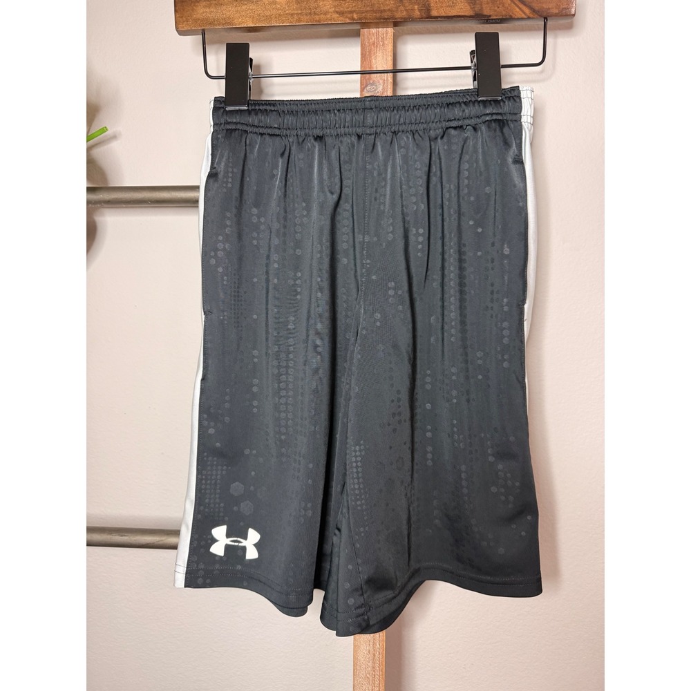 Under Armour Kids Black White Striped Athletic Shorts Youth Medium HeatGear - Picture 2 of 7